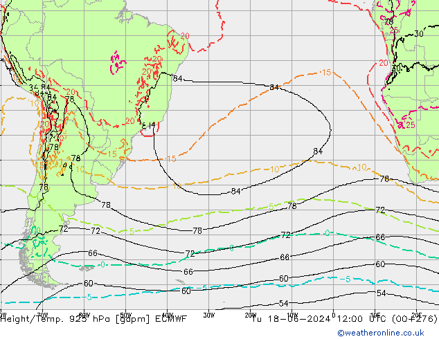 Height/Temp. 925 hPa ECMWF Ter 18.06.2024 12 UTC