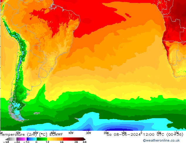 Temperatuurkaart (2m) ECMWF za 08.06.2024 12 UTC