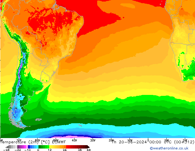 Temperature (2m) ECMWF Čt 20.06.2024 00 UTC
