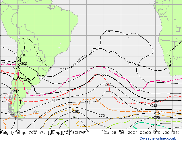 Height/Temp. 700 hPa ECMWF Su 09.06.2024 06 UTC