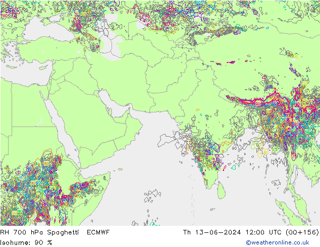 RH 700 hPa Spaghetti ECMWF czw. 13.06.2024 12 UTC