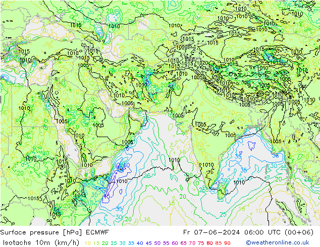 Isotachs (kph) ECMWF Fr 07.06.2024 06 UTC