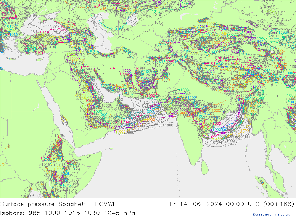 приземное давление Spaghetti ECMWF пт 14.06.2024 00 UTC