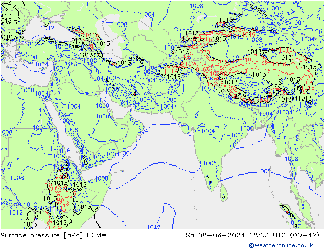 Surface pressure ECMWF Sa 08.06.2024 18 UTC