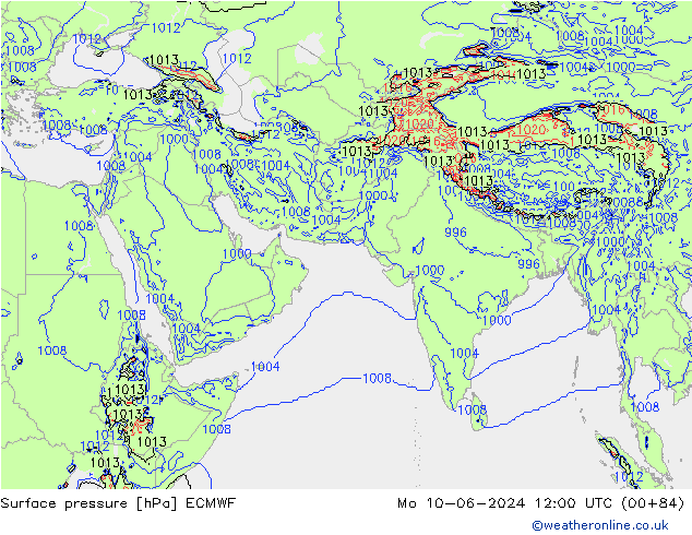 Surface pressure ECMWF Mo 10.06.2024 12 UTC