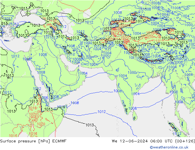 Surface pressure ECMWF We 12.06.2024 06 UTC