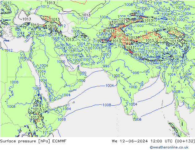 Surface pressure ECMWF We 12.06.2024 12 UTC