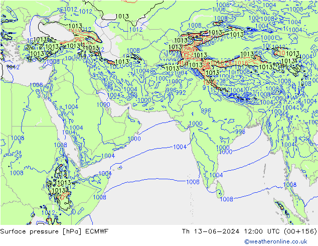 Atmosférický tlak ECMWF Čt 13.06.2024 12 UTC