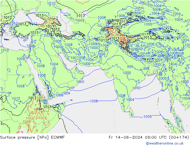 Atmosférický tlak ECMWF Pá 14.06.2024 06 UTC