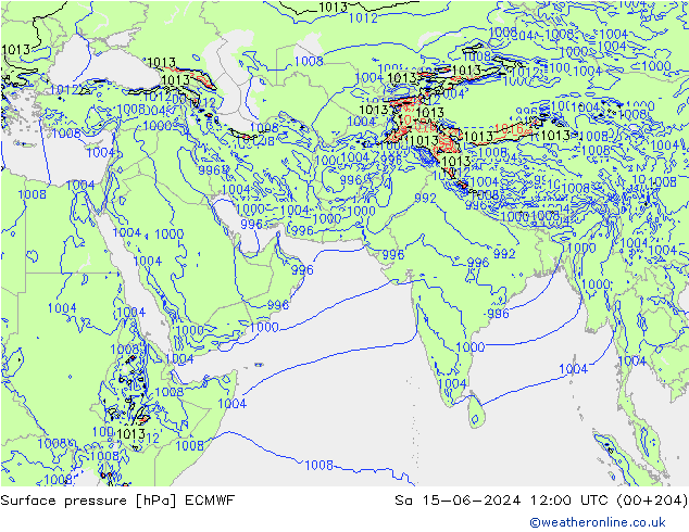 Surface pressure ECMWF Sa 15.06.2024 12 UTC