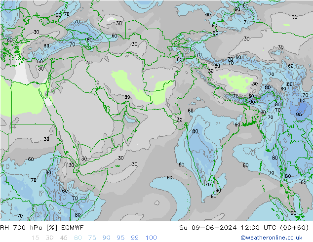 RH 700 hPa ECMWF Su 09.06.2024 12 UTC