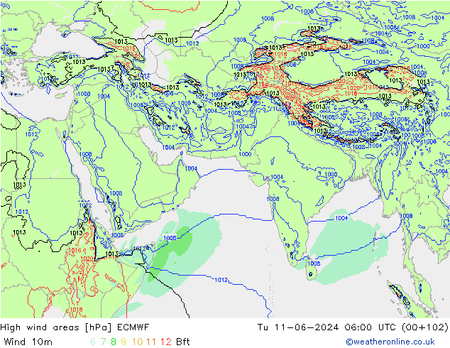 High wind areas ECMWF Tu 11.06.2024 06 UTC