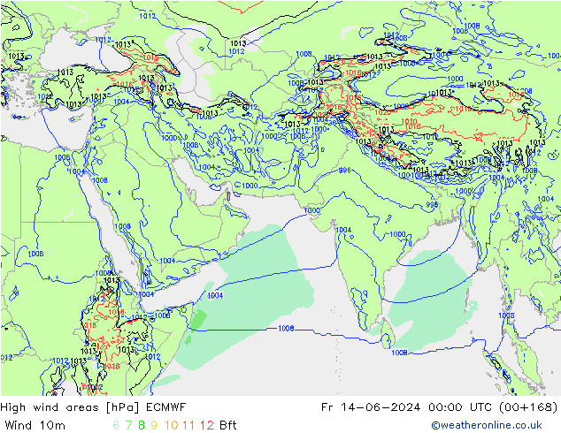 High wind areas ECMWF vie 14.06.2024 00 UTC