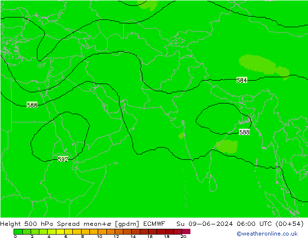 Hoogte 500 hPa Spread ECMWF zo 09.06.2024 06 UTC