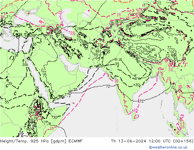 Height/Temp. 925 гПа ECMWF чт 13.06.2024 12 UTC