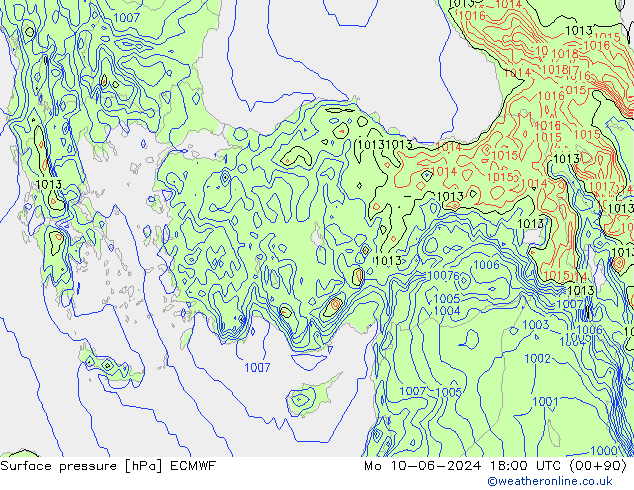 Surface pressure ECMWF Mo 10.06.2024 18 UTC