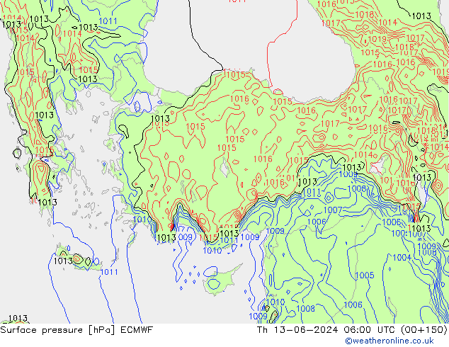 pressão do solo ECMWF Qui 13.06.2024 06 UTC