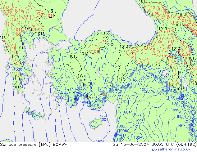 Luchtdruk (Grond) ECMWF za 15.06.2024 00 UTC