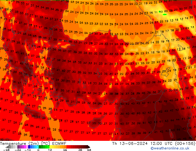 Temperature (2m) ECMWF Čt 13.06.2024 12 UTC