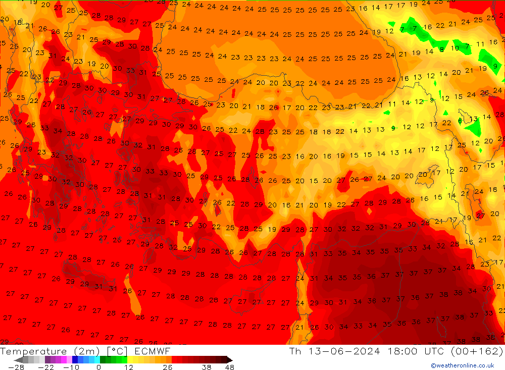 Temperature (2m) ECMWF Čt 13.06.2024 18 UTC