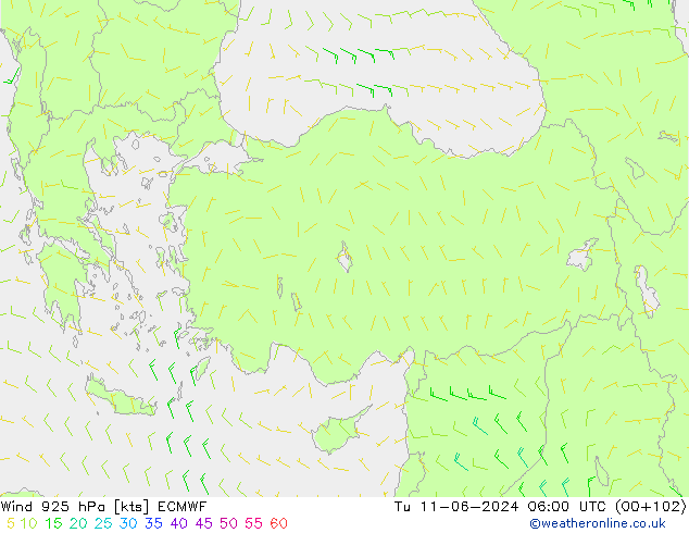 Wind 925 hPa ECMWF Tu 11.06.2024 06 UTC