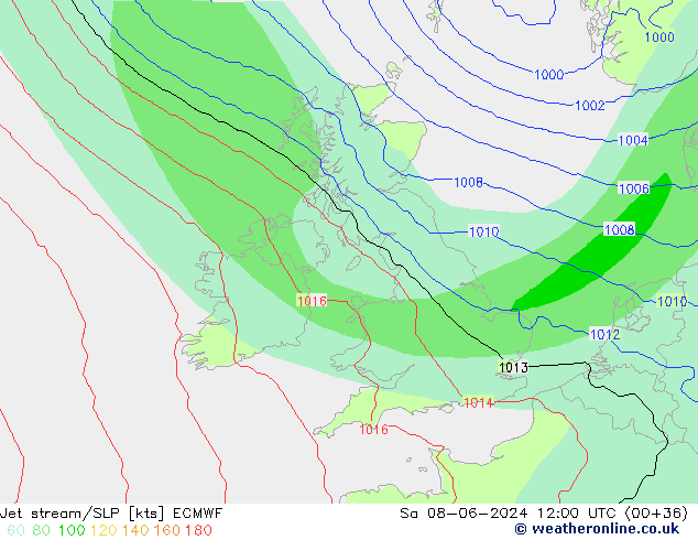 Jet stream/SLP ECMWF Sa 08.06.2024 12 UTC