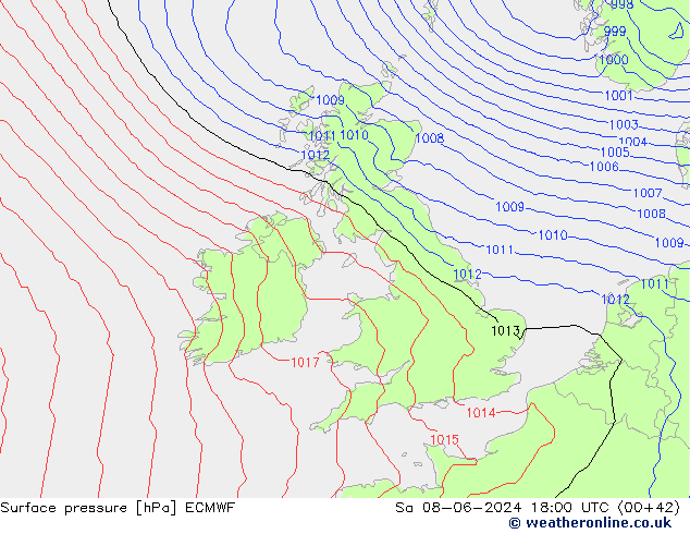 Pressione al suolo ECMWF sab 08.06.2024 18 UTC