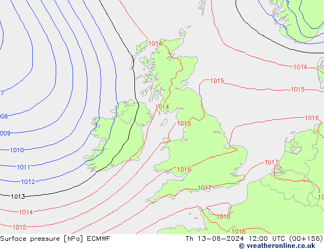 Surface pressure ECMWF Th 13.06.2024 12 UTC