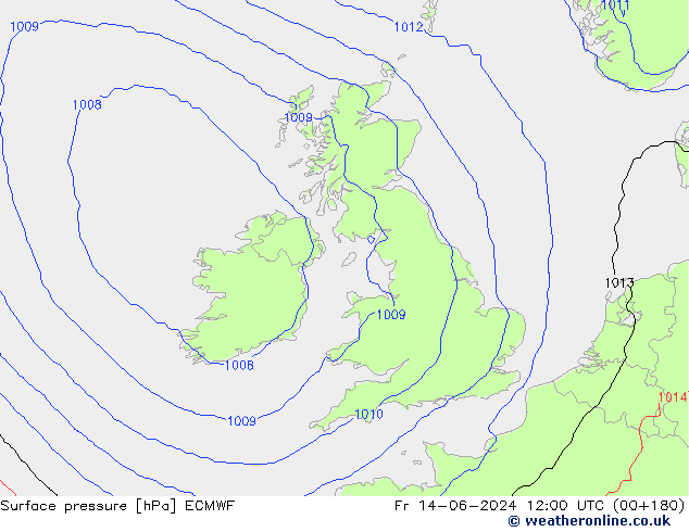 Surface pressure ECMWF Fr 14.06.2024 12 UTC