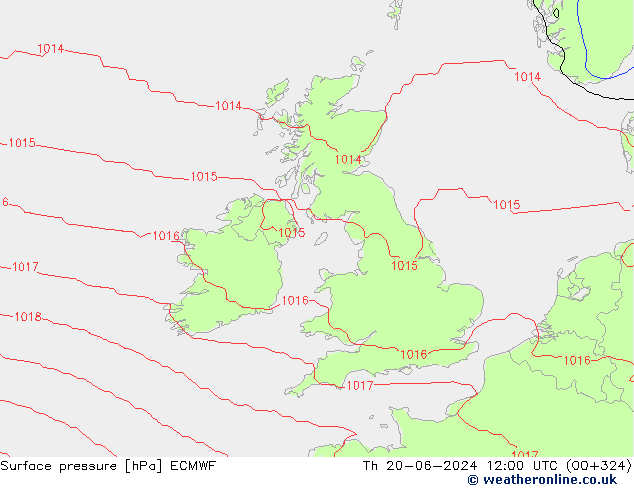 Atmosférický tlak ECMWF Čt 20.06.2024 12 UTC