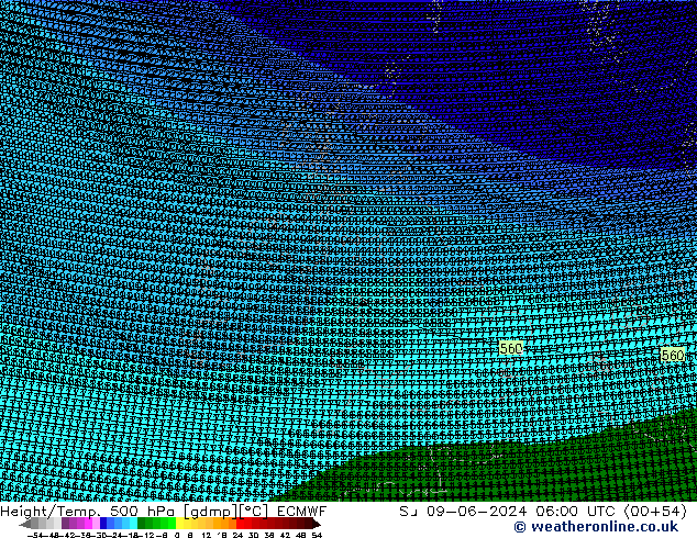 Height/Temp. 500 гПа ECMWF Вс 09.06.2024 06 UTC