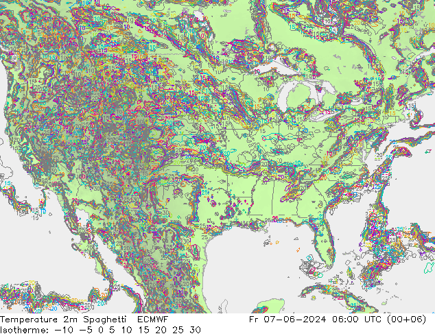 Temperatura 2m Spaghetti ECMWF ven 07.06.2024 06 UTC