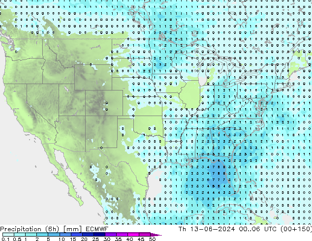 Nied. akkumuliert (6Std) ECMWF Do 13.06.2024 06 UTC