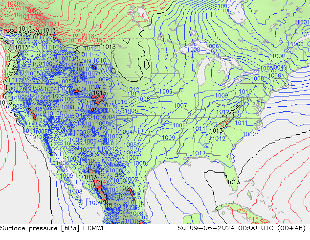 Surface pressure ECMWF Su 09.06.2024 00 UTC