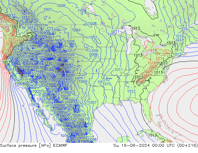 Pressione al suolo ECMWF dom 16.06.2024 00 UTC