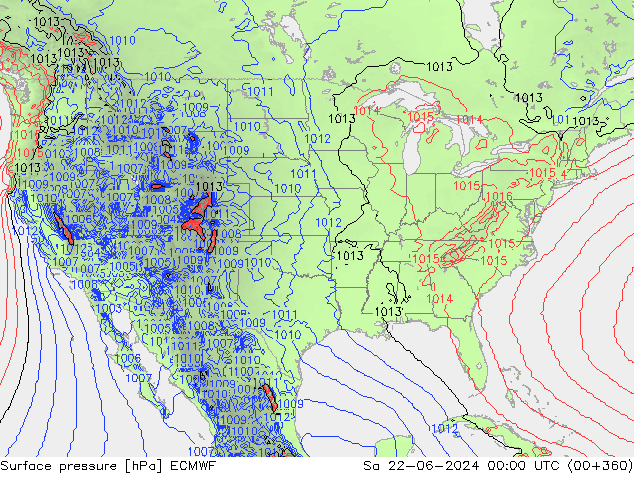 Surface pressure ECMWF Sa 22.06.2024 00 UTC