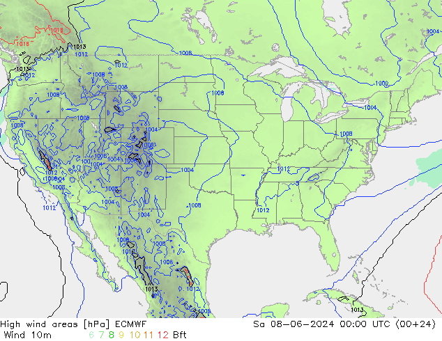 High wind areas ECMWF sam 08.06.2024 00 UTC