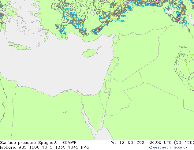 Atmosférický tlak Spaghetti ECMWF St 12.06.2024 06 UTC