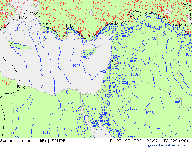 Luchtdruk (Grond) ECMWF vr 07.06.2024 06 UTC