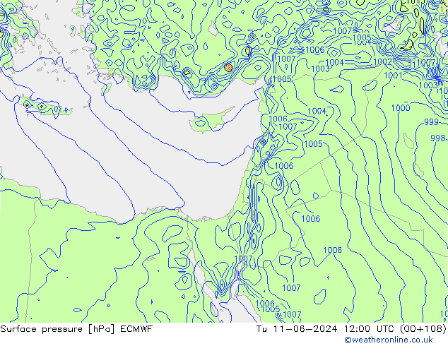 Surface pressure ECMWF Tu 11.06.2024 12 UTC