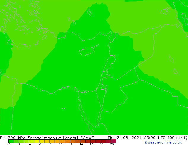 RH 700 гПа Spread ECMWF чт 13.06.2024 00 UTC