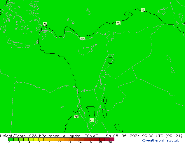 Height/Temp. 925 hPa ECMWF Sa 08.06.2024 00 UTC