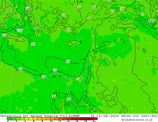 карта температуры Spread ECMWF чт 13.06.2024 06 UTC