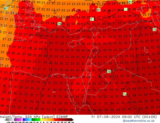 Height/Temp. 925 hPa ECMWF ven 07.06.2024 06 UTC