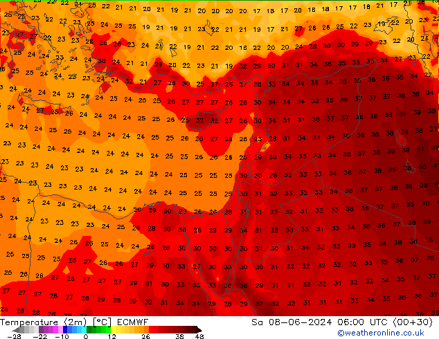 Sıcaklık Haritası (2m) ECMWF Cts 08.06.2024 06 UTC