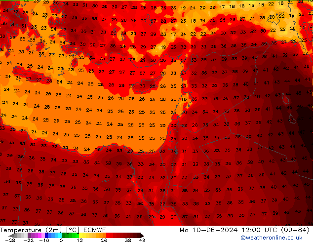 Temperature (2m) ECMWF Mo 10.06.2024 12 UTC