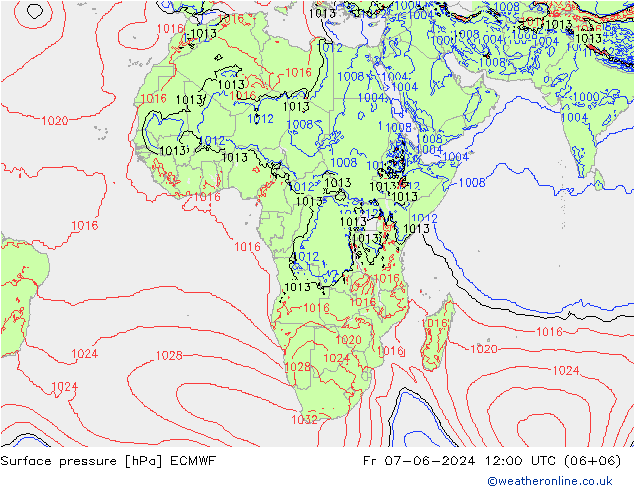 Atmosférický tlak ECMWF Pá 07.06.2024 12 UTC