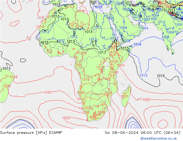 Presión superficial ECMWF sáb 08.06.2024 06 UTC