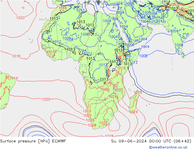 приземное давление ECMWF Вс 09.06.2024 00 UTC