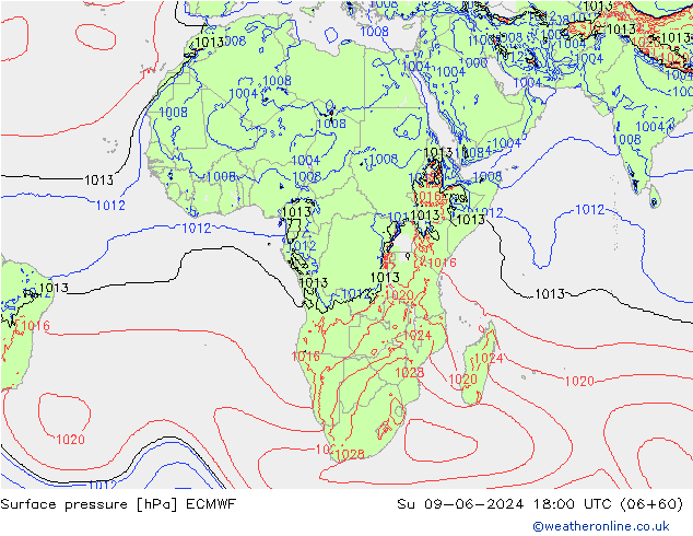 pression de l'air ECMWF dim 09.06.2024 18 UTC